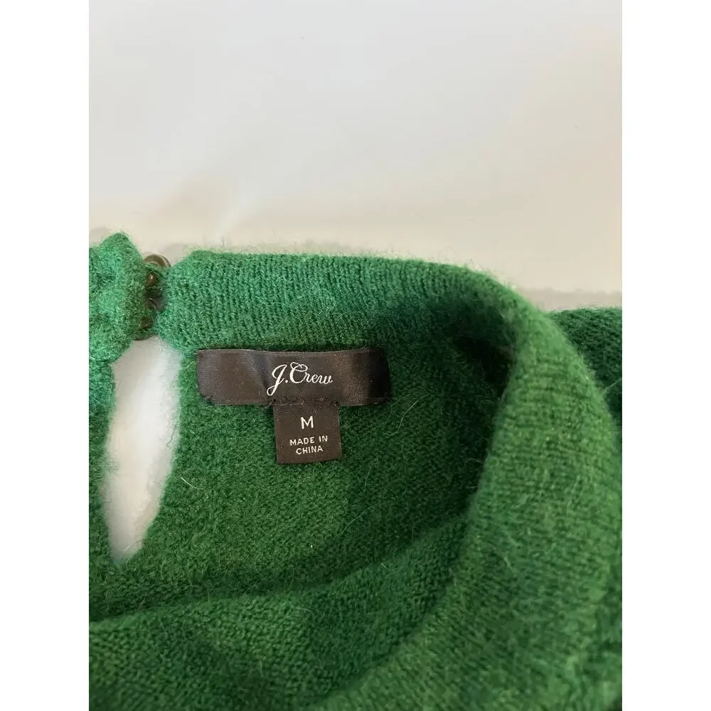 J. Crew wool blend sweater womens M green button detail crew neck